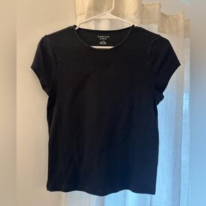 American Eagle Outfitters Black Short-Sleeve Ribbed Cropped Crew Tee